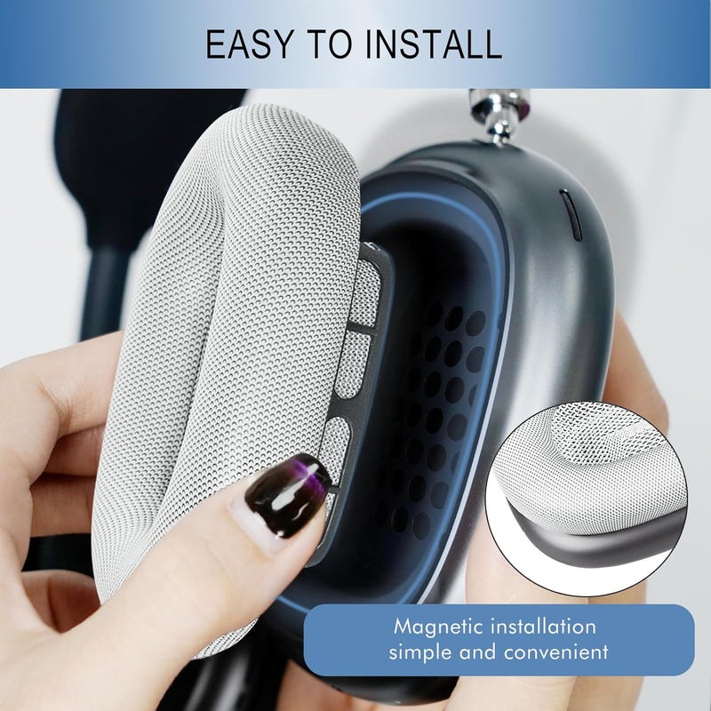 GEVO Upgraded Ear Cushions Replacement Earpads for Apple AirPods Max Headphones, Protein Leather Ear Pads Ear Covers Cups with Memory Foam and Magnet for AirPods Max (Silver) - Image 3